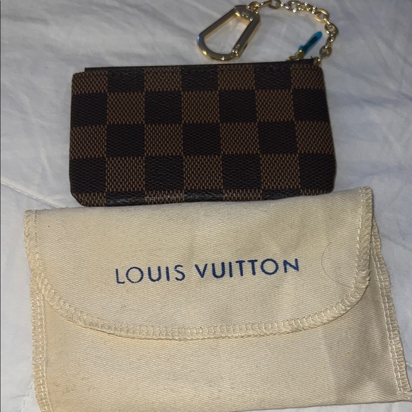 Louis Vuitton Brown Checkered Key Pouch with Gold Chain - Picture 6 of 6